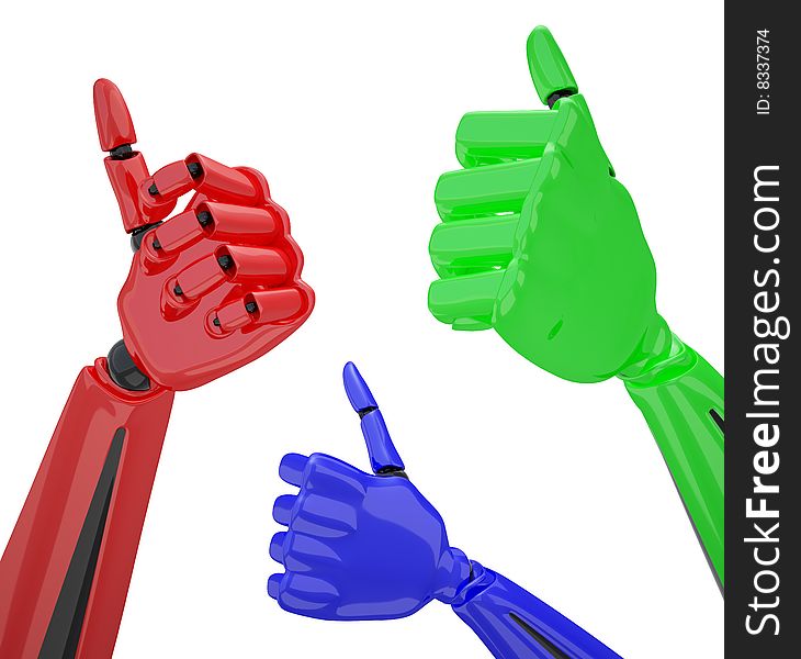 Set Of Robotic Hands With Thumb Up.