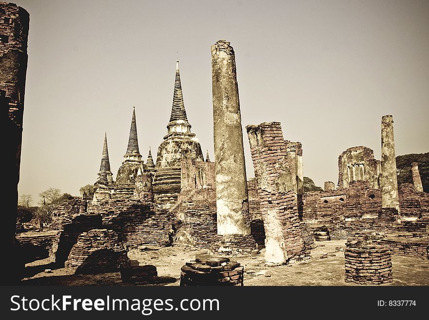 Temples in ayutthya thailand ( retro color )