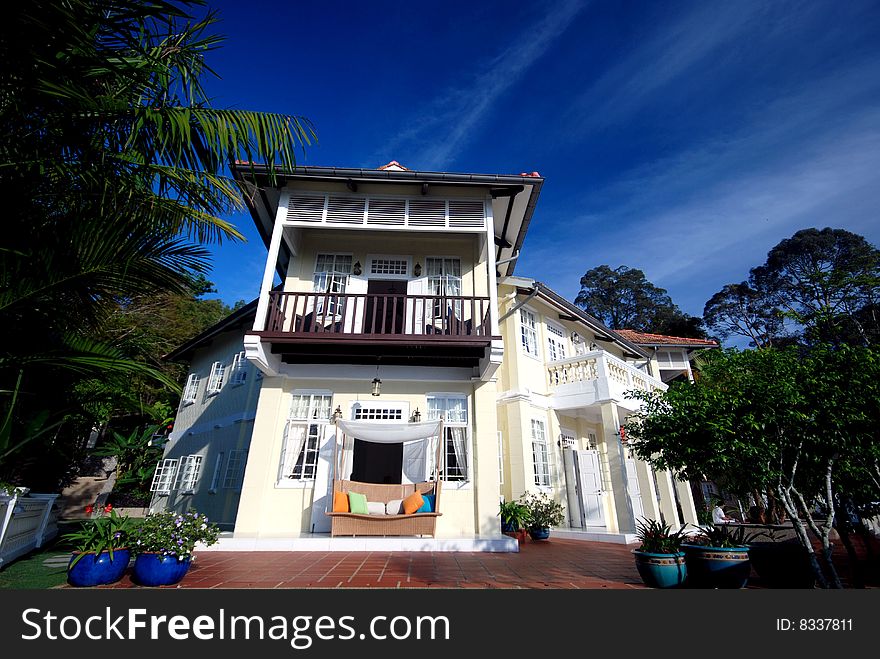 Beautiful house image on the blue sky backgrond