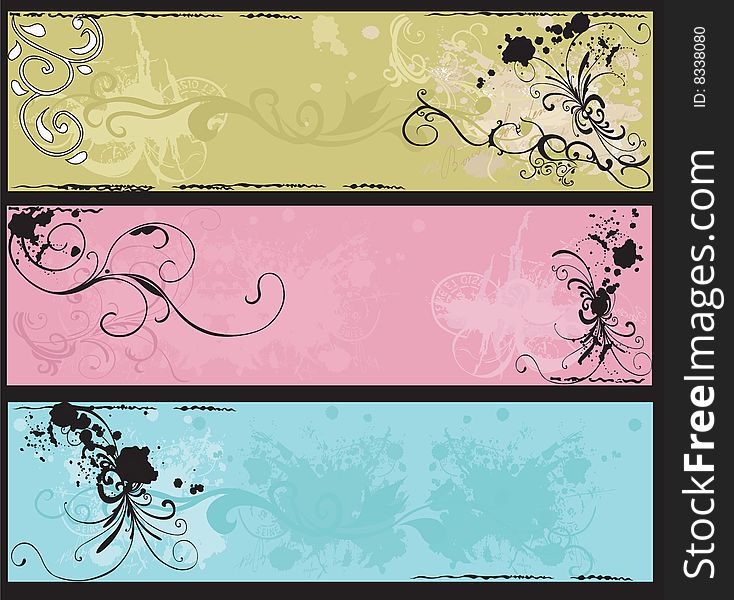 Set of decorative banners with grungy patterns. Set of decorative banners with grungy patterns