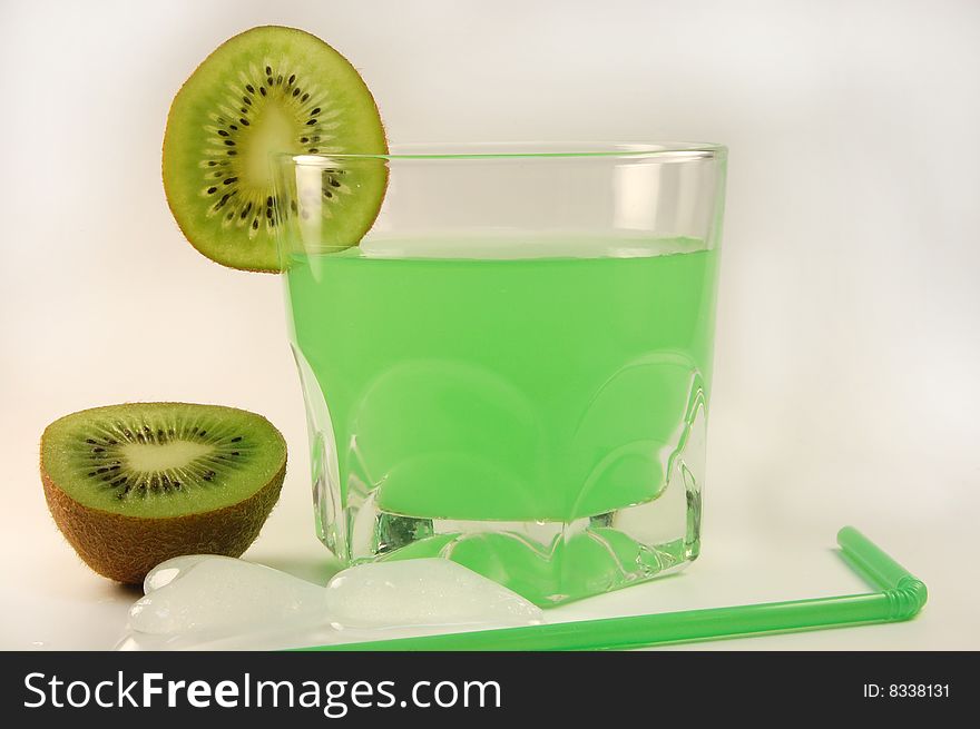 Kiwi juice with ice isolated on white