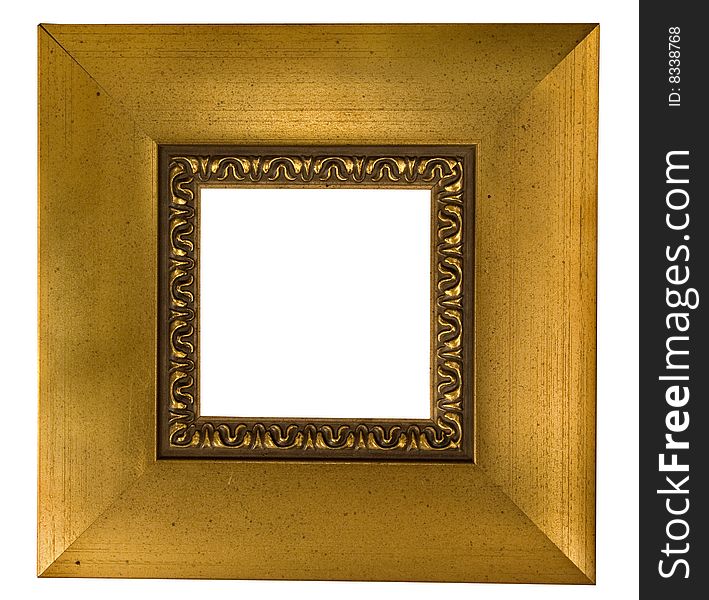 Broad golden square picture frame isolated on white. Broad golden square picture frame isolated on white