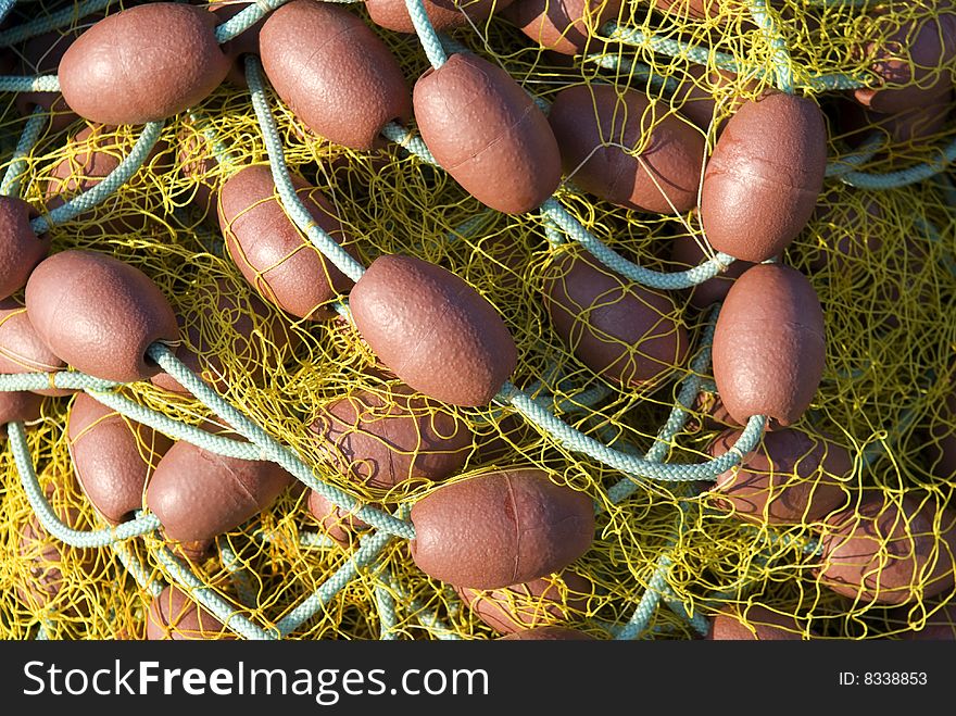 Yellow Fishing net detail with balls