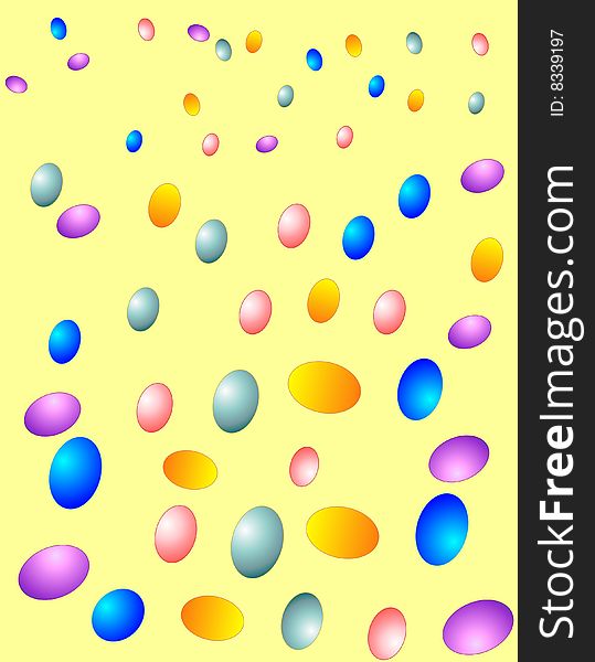 Colourful Easter eggs, rolling all over a yellow background. Colourful Easter eggs, rolling all over a yellow background