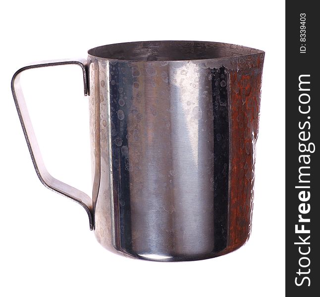 Stainless steel tankard isolated on the white. Old and used. Stainless steel tankard isolated on the white. Old and used.