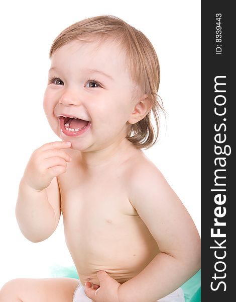 Sweet and happy baby girl. over white background