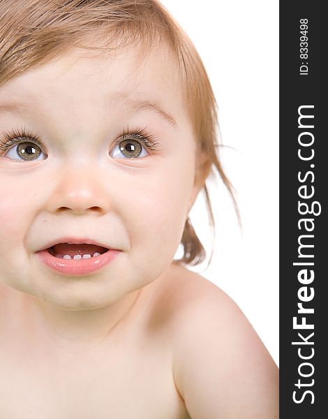 Sweet and happy baby girl. over white background