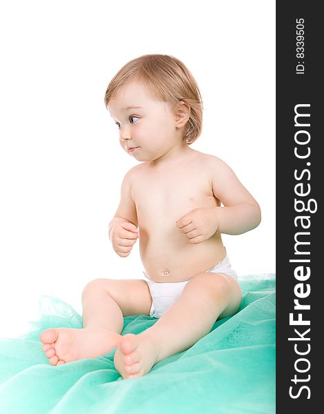 Sweet and happy baby girl. over white background