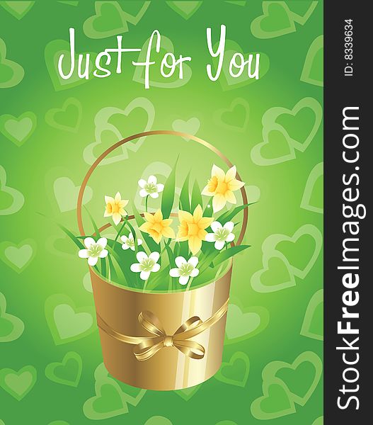 Basket of flowers for you on green