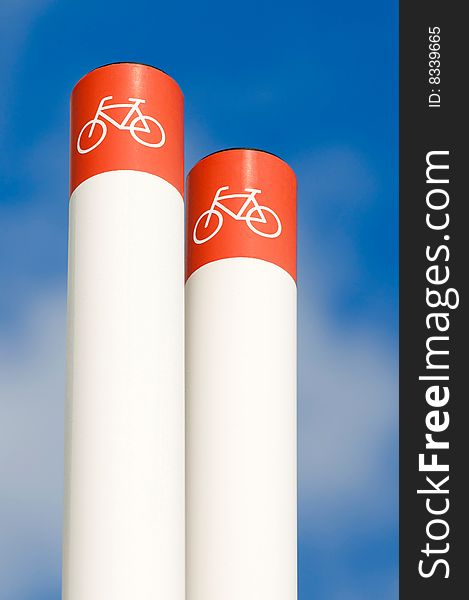 Piles with red bicycle symbols on it