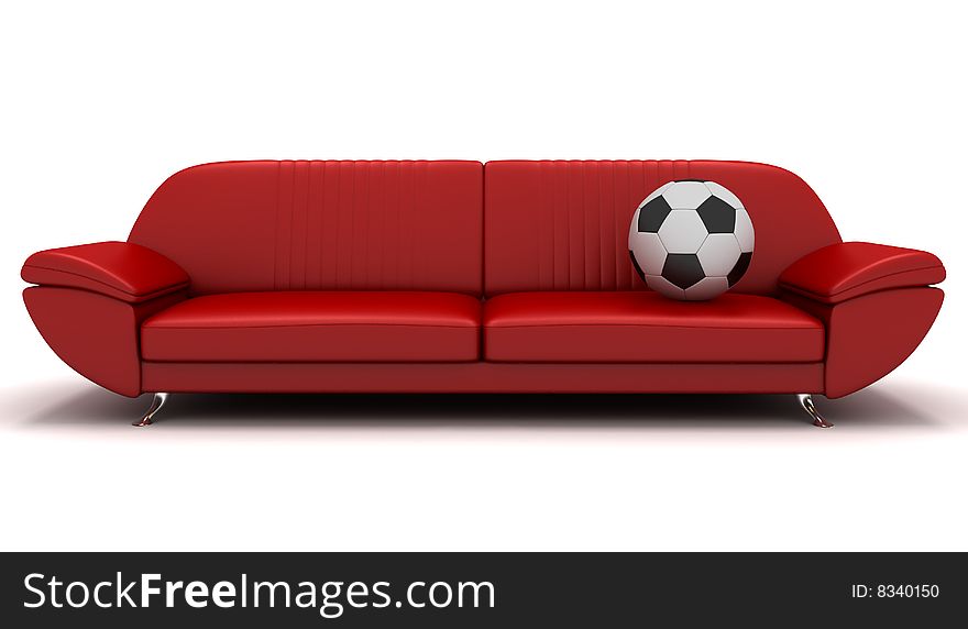 Soccer ball and sofa on white back