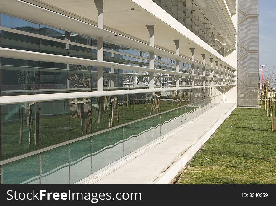 Modern office building on a background of blue sky