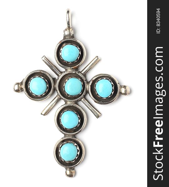 Silver cross with turquoise stone
