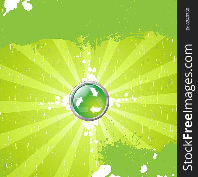 Recycling button in the middle of a background with green splatter