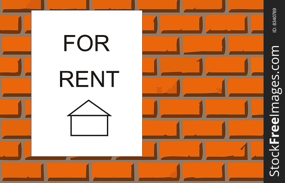 Brick wall with for rent sign. Brick wall with for rent sign