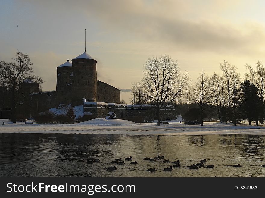 Savonlinna, Olavinlinna Castle at winter, Finland