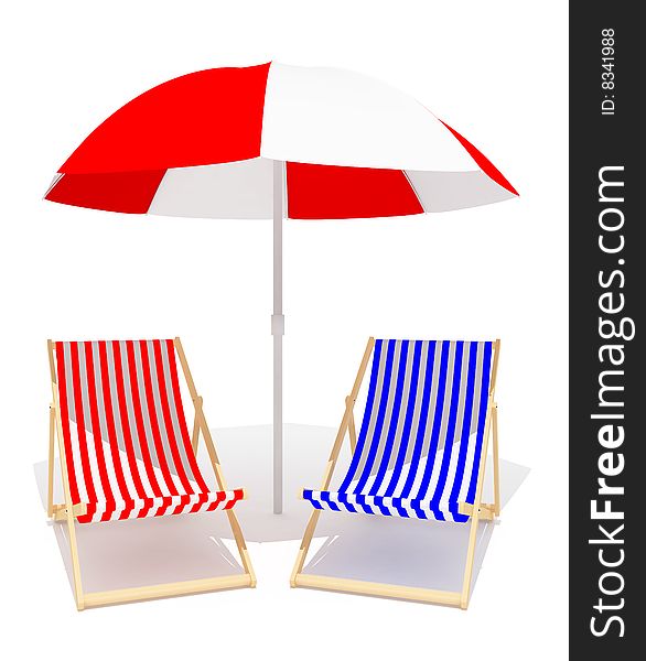 Chaises longue and umbrella