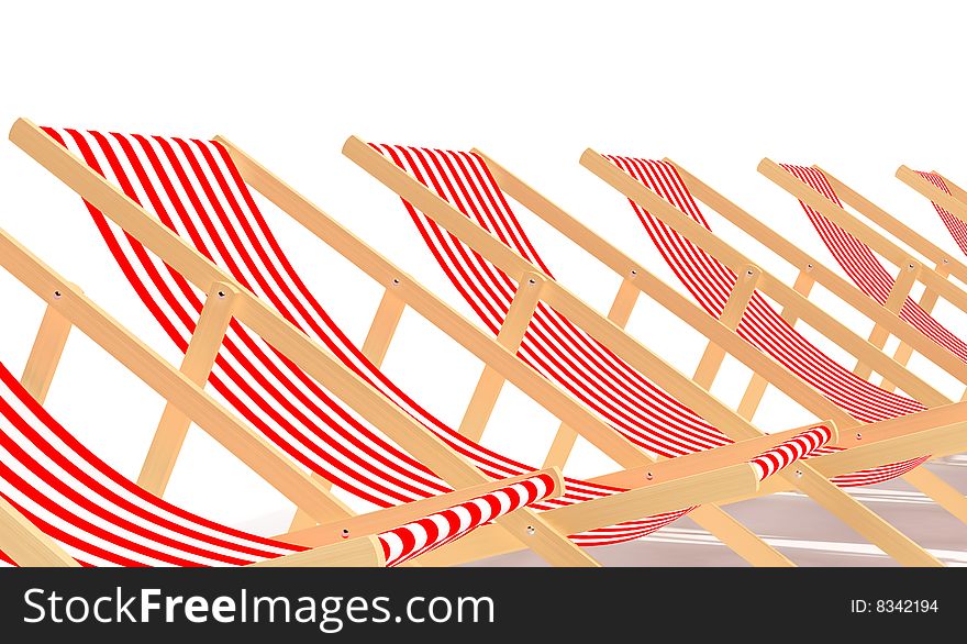 Red chaises longue on white background