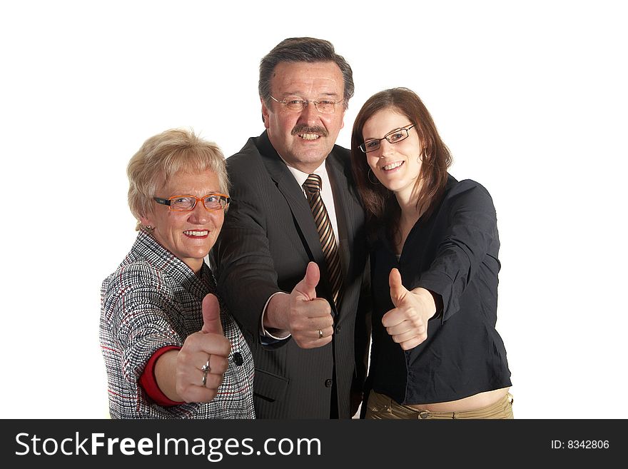 Senior business team with a young female worker giving thumbs up sign!. Senior business team with a young female worker giving thumbs up sign!