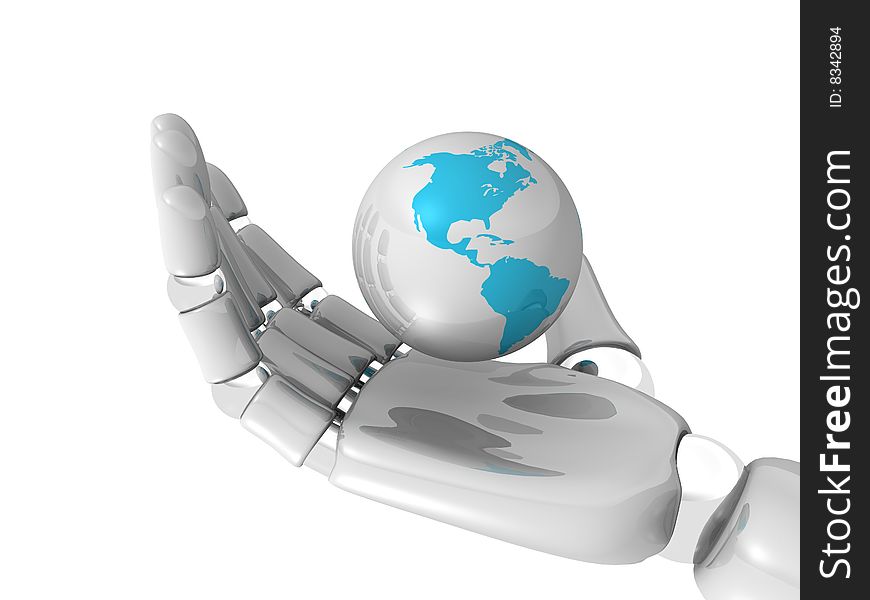 World in hand of robot on white background. World in hand of robot on white background