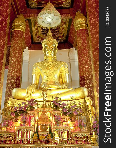 à¸ºBuddha image with ornaments in buddhist church, Aytthaya province, Thailand. à¸ºBuddha image with ornaments in buddhist church, Aytthaya province, Thailand.
