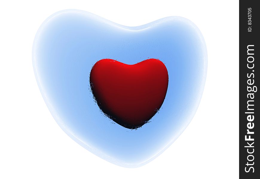 Red heart inside blue ice heart. Red heart inside blue ice heart