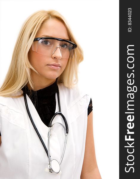 Young blond female doctor portrait. Young blond female doctor portrait
