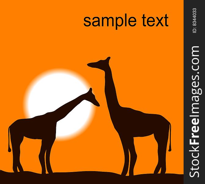 Africa landscape with sunset and giraff vector background. Africa landscape with sunset and giraff vector background