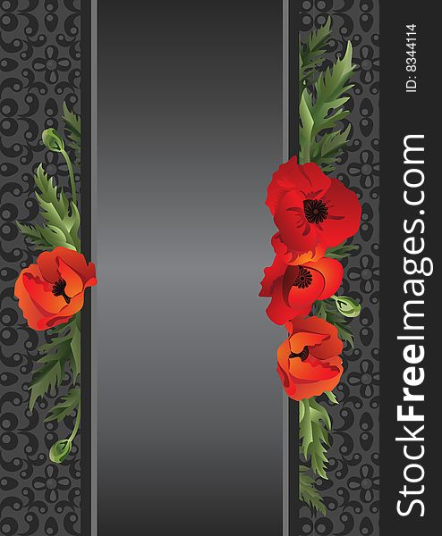 A sheet of paper with ribbons and poppies on a background of gray. Vector illustration. A sheet of paper with ribbons and poppies on a background of gray. Vector illustration.