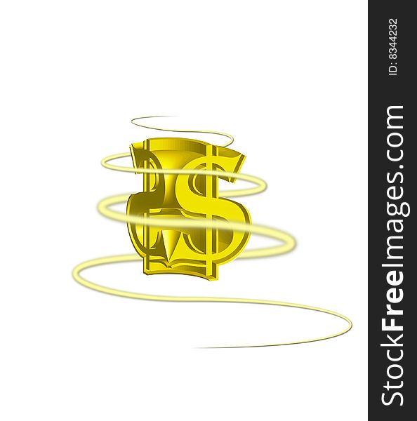 Dollar sign in Gold 3D with swirl. Dollar sign in Gold 3D with swirl