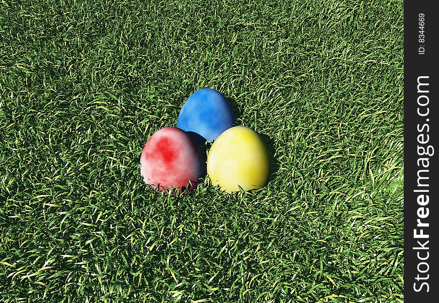 3 easter eggs in the grass. 3 easter eggs in the grass