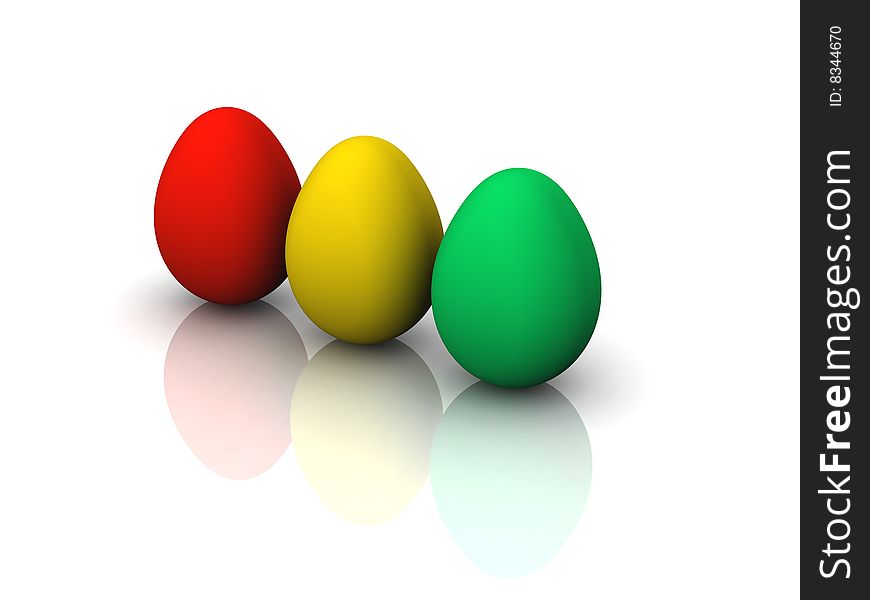 6 easter eggs in traffic light colors isolated on white. 6 easter eggs in traffic light colors isolated on white