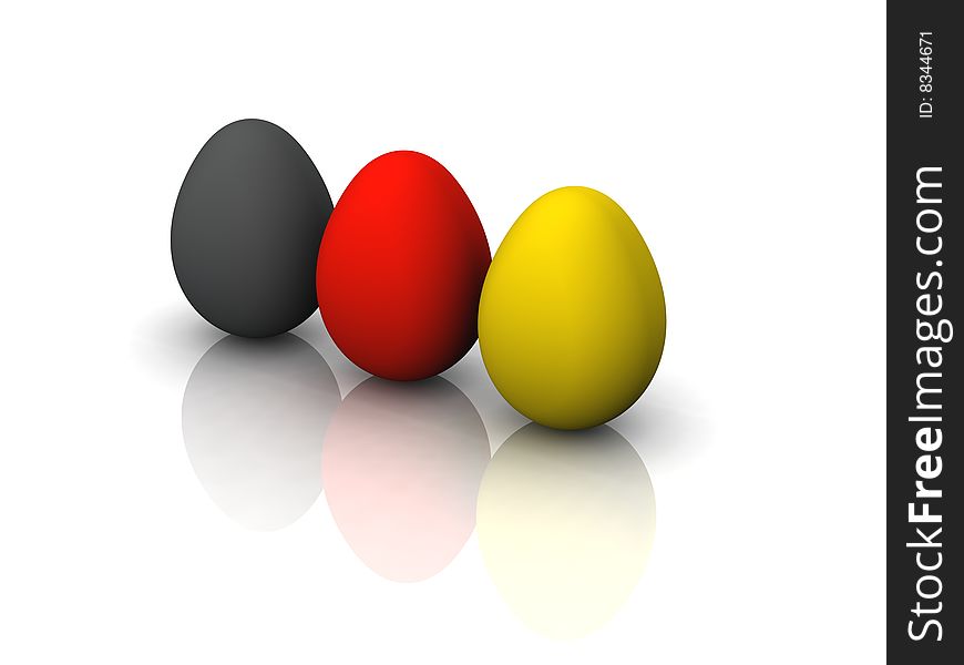 3 easter eggs black red an yellow representing the national colors of Germany. 3 easter eggs black red an yellow representing the national colors of Germany