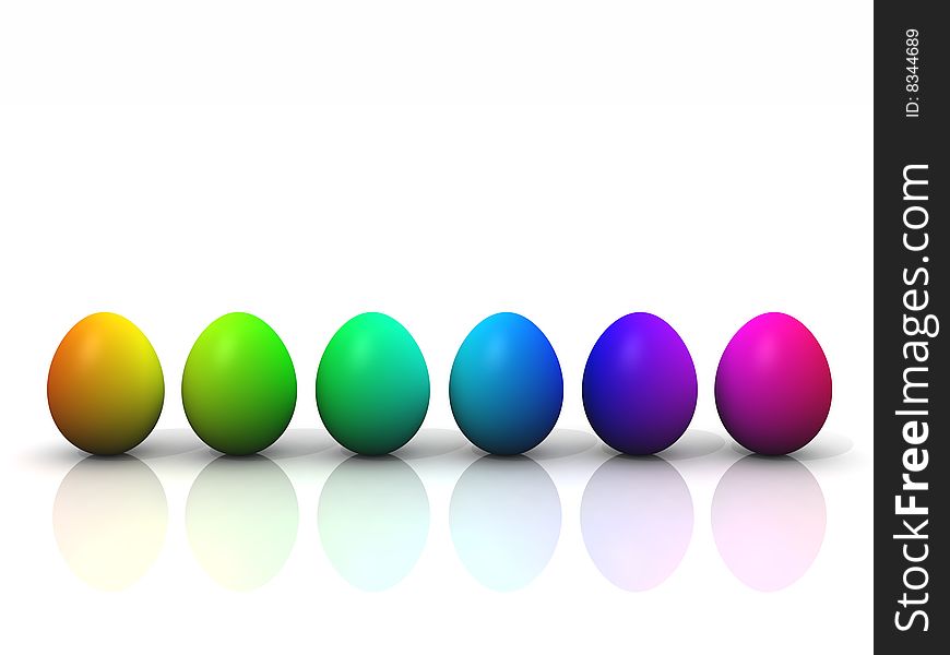6 easter eggs in rainbow colors isolated on white. 6 easter eggs in rainbow colors isolated on white