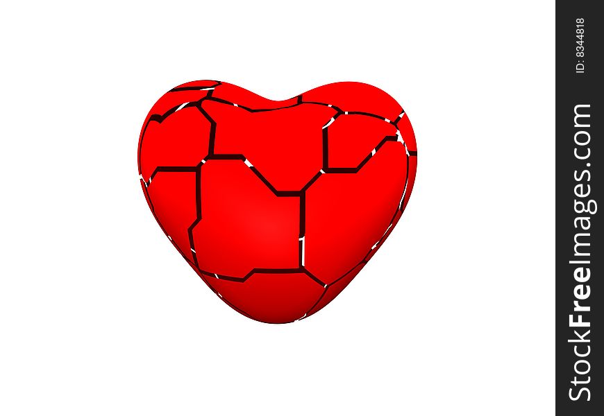 3r render of a red broken heart