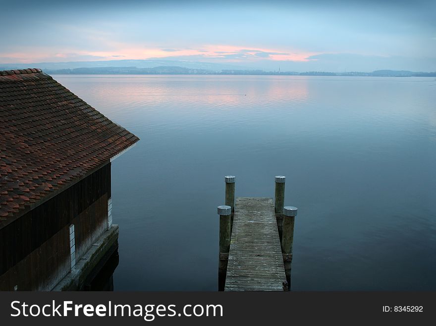 Lake Zug in winter evening. Switzerland. Lake Zug in winter evening. Switzerland