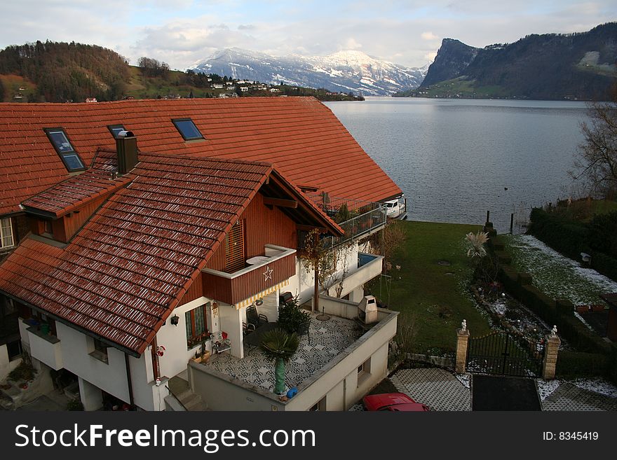 The mountains villa on a swiss lake. The mountains villa on a swiss lake