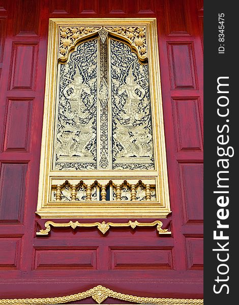 The gold window in supreme traditional  Thai art, Ayutthaya province, Thailand. The gold window in supreme traditional  Thai art, Ayutthaya province, Thailand.