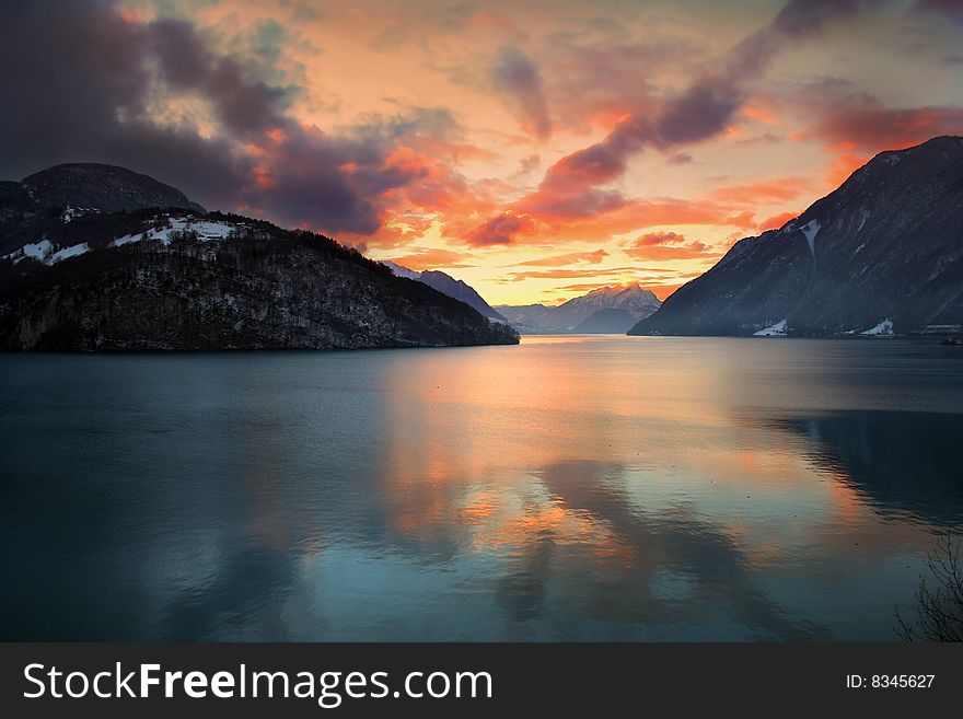 Colorful reflection in the water of Lake of 4 Cantons. Colorful reflection in the water of Lake of 4 Cantons