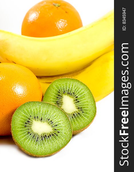 Exotic fruits in pile over white