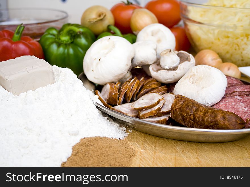 Close up at some fresh tasty pizza ingredients. Close up at some fresh tasty pizza ingredients