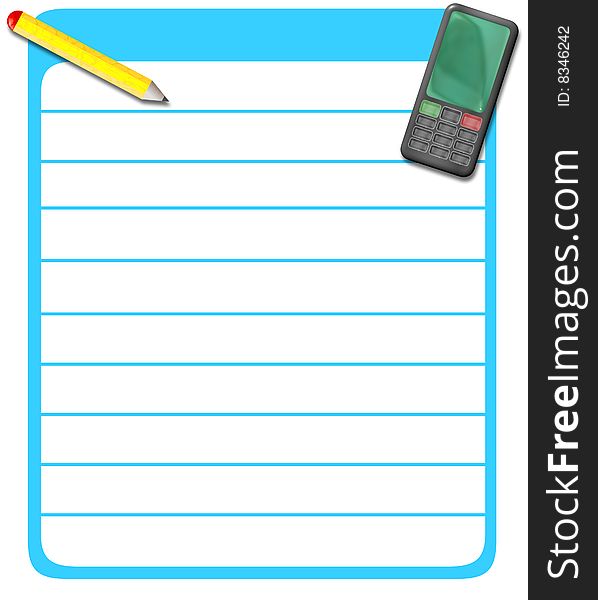 Cellphone number list tab with Stylized Phone and pencil. Cellphone number list tab with Stylized Phone and pencil