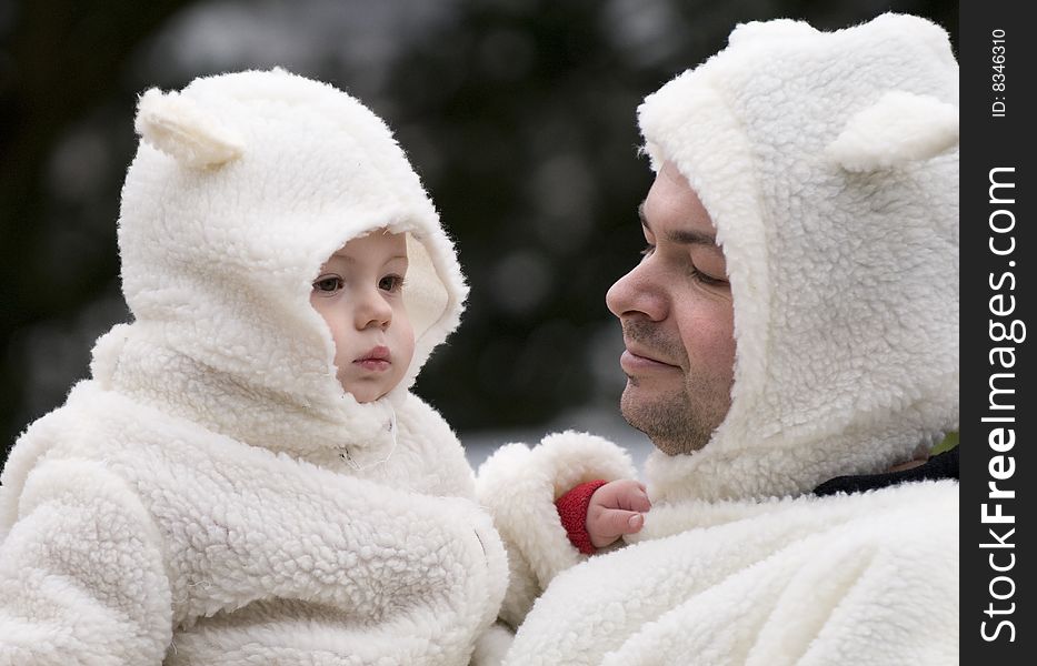 Father with his son in a sheep dress. Father with his son in a sheep dress