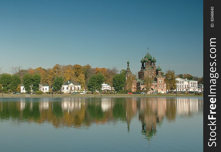 Temple on the dome of a pond near Ostankino