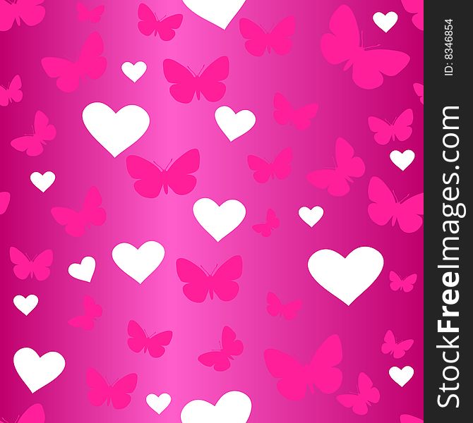 Seamless vector wallpaper valentines with hearts & butterfly. Seamless vector wallpaper valentines with hearts & butterfly