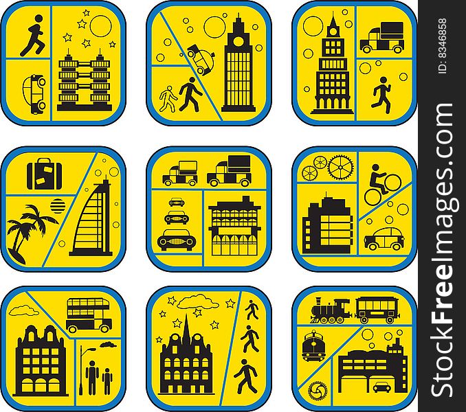 Set of icons from a city life