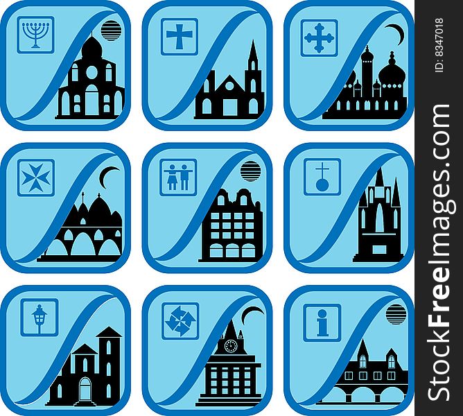 Set of icons from a city life