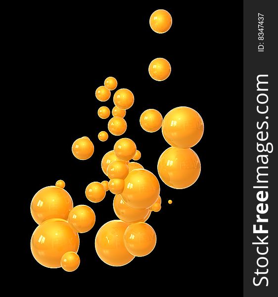 An emitter of random orange glossy reflective spheres Bubbles Like on a black background for the ease of cropping. An emitter of random orange glossy reflective spheres Bubbles Like on a black background for the ease of cropping.