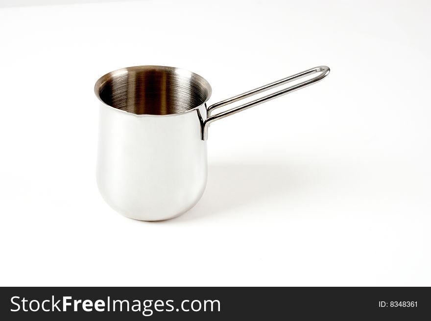 Metallic coffeepot on white background