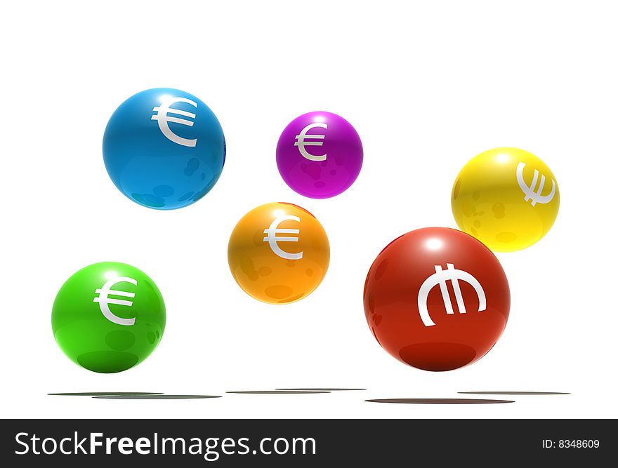 Isolated spheres with euro symbol - 3d render